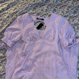 *NWT* ASOS/Fashion Union lilac gingham swim cover up dress w/ slit & puff sleeve